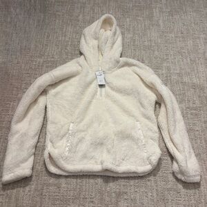 Abercrombie cozy white sherpa fleece quarter zip pullover hoodie brand NWT
